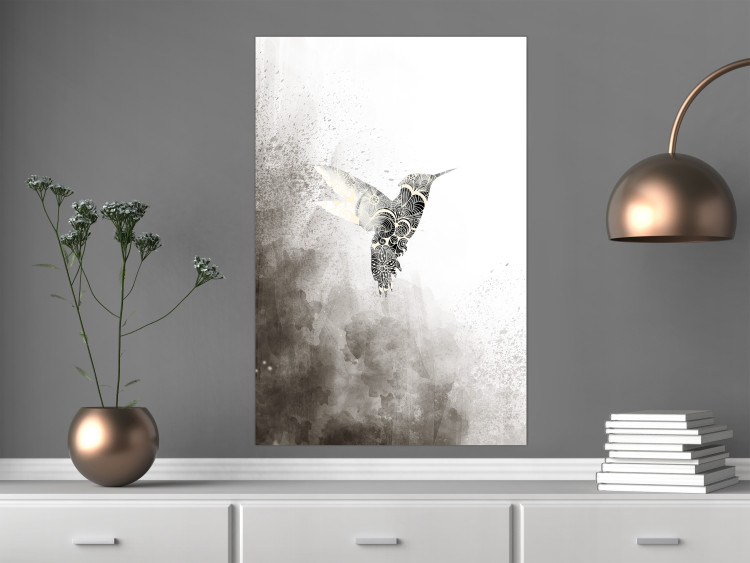 Poster Ethnic Hummingbird - abstraction with a bird in shades of gray 116314 additionalImage 14