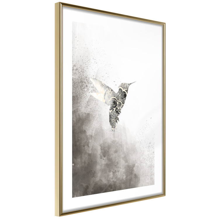 Poster Ethnic Hummingbird - abstraction with a bird in shades of gray 116314 additionalImage 6