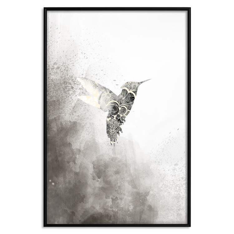 Poster Ethnic Hummingbird - abstraction with a bird in shades of gray 116314 additionalImage 17