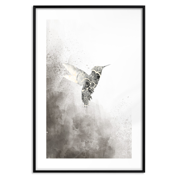 Poster Ethnic Hummingbird - abstraction with a bird in shades of gray 116314 additionalImage 20