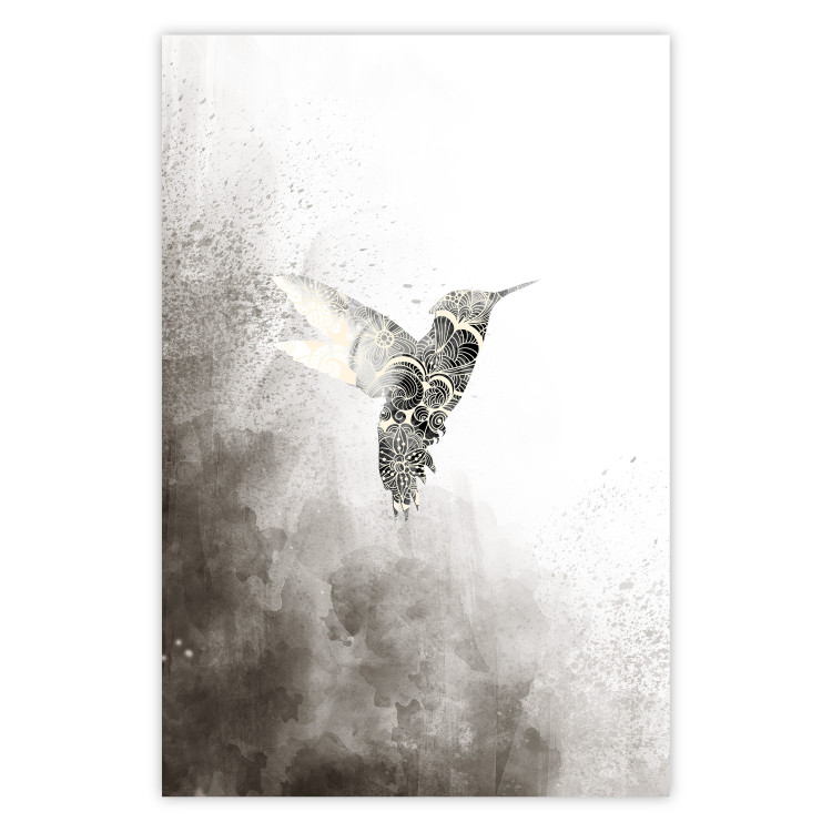Poster Ethnic Hummingbird - abstraction with a bird in shades of gray 116314