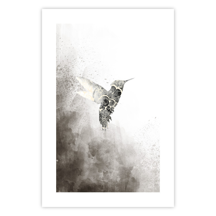 Poster Ethnic Hummingbird - abstraction with a bird in shades of gray 116314 additionalImage 18