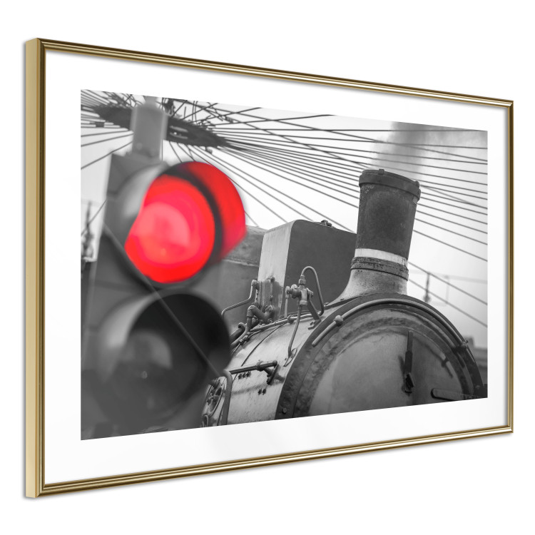 Poster Old Train - black and white shot with a red glowing light 116414 additionalImage 6