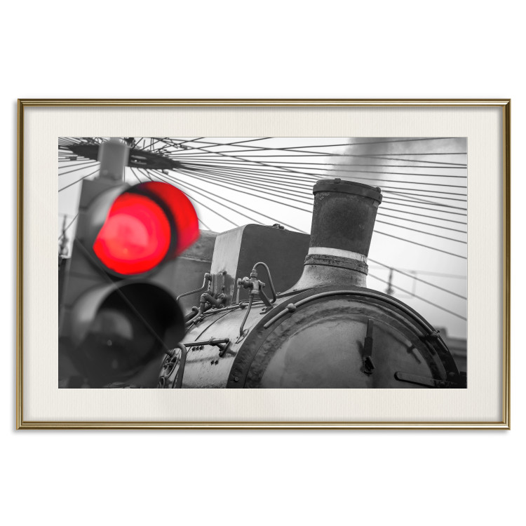 Poster Old Train - black and white shot with a red glowing light 116414 additionalImage 19