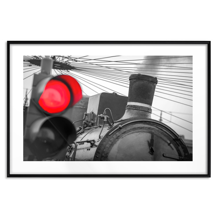 Poster Old Train - black and white shot with a red glowing light 116414 additionalImage 15