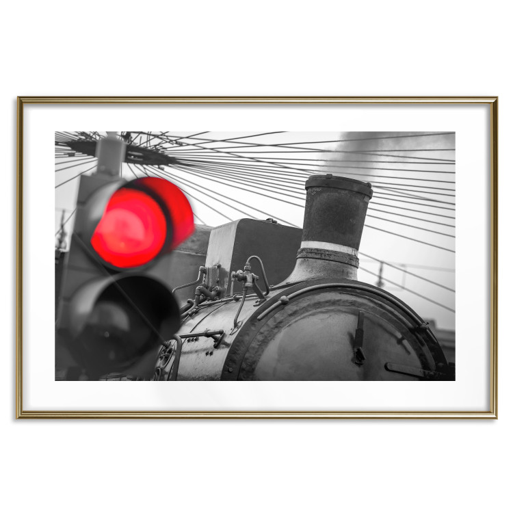 Poster Old Train - black and white shot with a red glowing light 116414 additionalImage 14