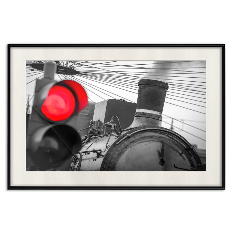 Poster Old Train - black and white shot with a red glowing light 116414 additionalImage 18