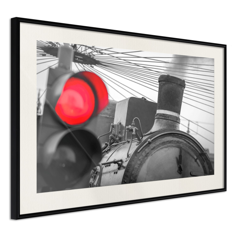 Poster Old Train - black and white shot with a red glowing light 116414 additionalImage 3