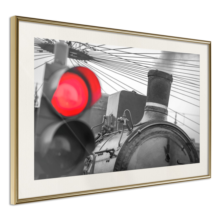Poster Old Train - black and white shot with a red glowing light 116414 additionalImage 2