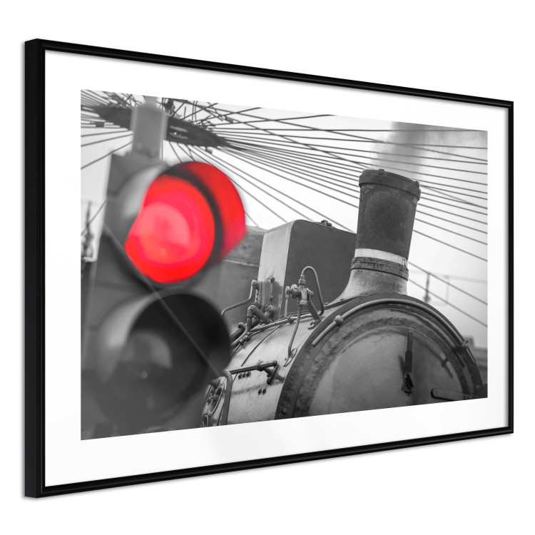 Poster Old Train - black and white shot with a red glowing light 116414 additionalImage 11