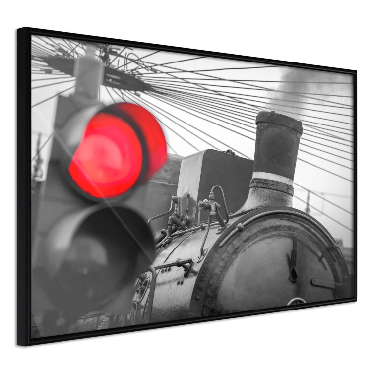 Poster Old Train - black and white shot with a red glowing light 116414 additionalImage 10