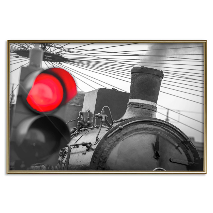 Poster Old Train - black and white shot with a red glowing light 116414 additionalImage 20