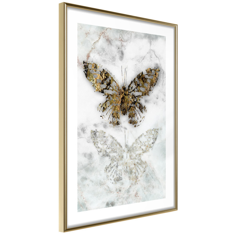 Poster Immortal Butterfly - composition with a golden insect on a marble background 118314 additionalImage 4