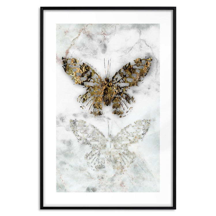 Poster Immortal Butterfly - composition with a golden insect on a marble background 118314 additionalImage 15