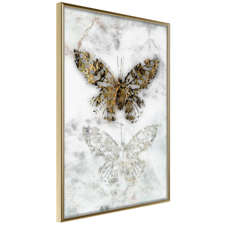 Poster Immortal Butterfly - composition with a golden insect on a marble background 118314 additionalImage 3