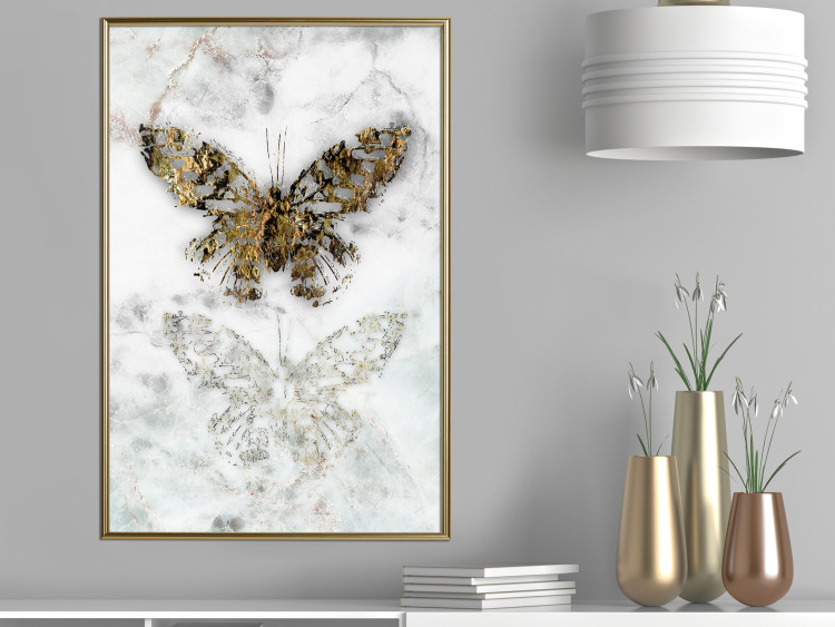 Poster Immortal Butterfly - composition with a golden insect on a marble background 118314 additionalImage 9