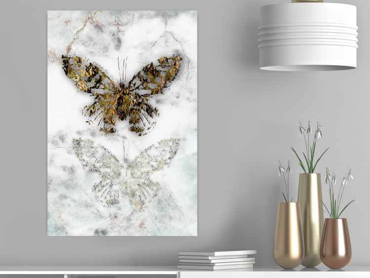 Poster Immortal Butterfly - composition with a golden insect on a marble background 118314 additionalImage 17
