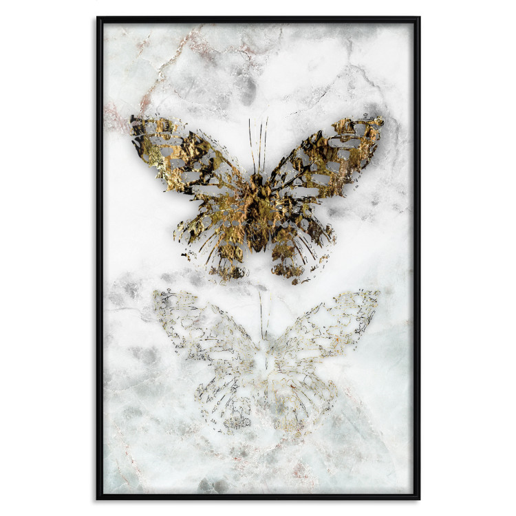 Poster Immortal Butterfly - composition with a golden insect on a marble background 118314 additionalImage 18