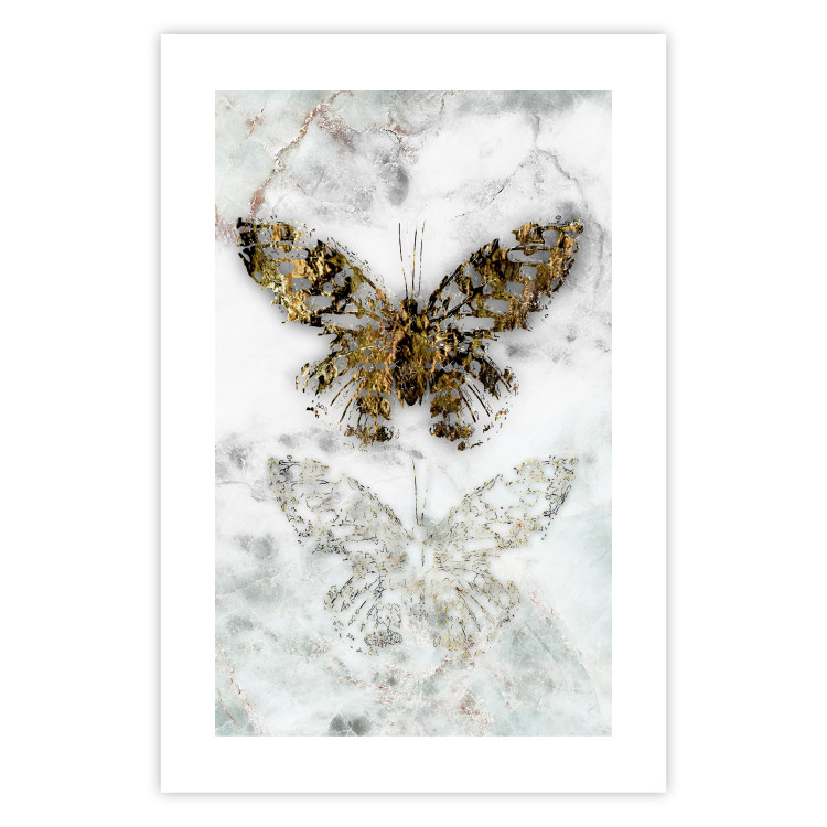 Poster Immortal Butterfly - composition with a golden insect on a marble background 118314 additionalImage 19