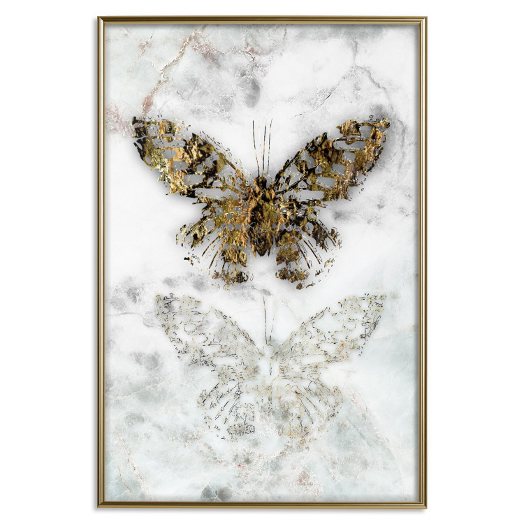 Poster Immortal Butterfly - composition with a golden insect on a marble background 118314 additionalImage 16