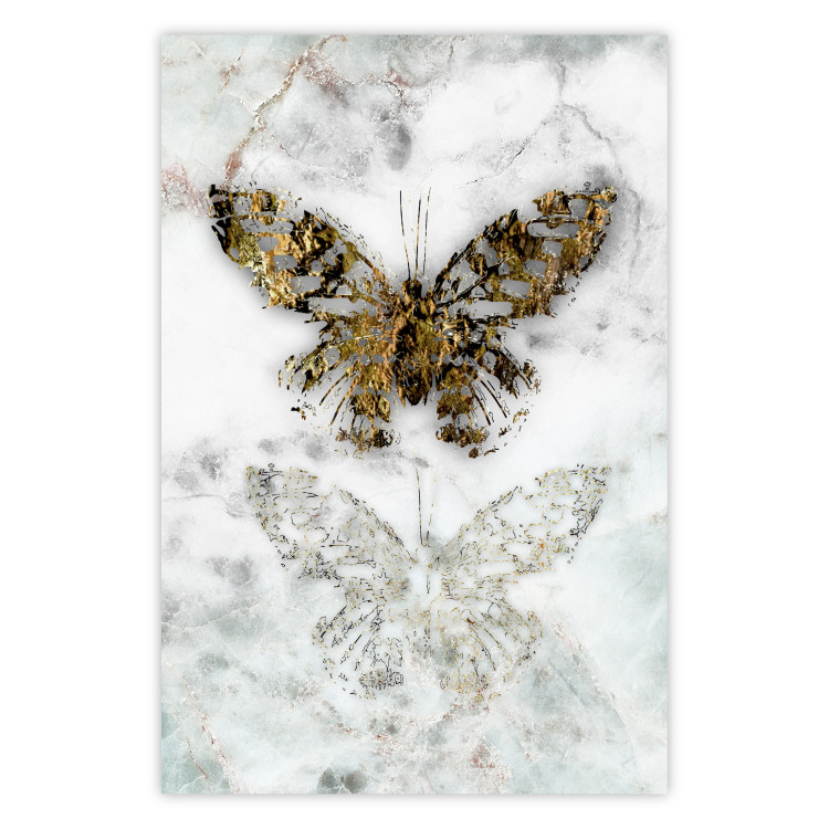 Poster Immortal Butterfly - composition with a golden insect on a marble background 118314