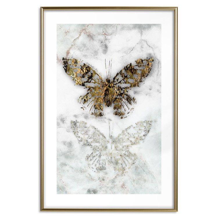 Poster Immortal Butterfly - composition with a golden insect on a marble background 118314 additionalImage 14