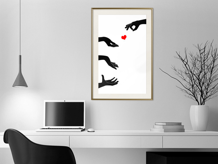 Wall Poster Boop - black hands exchanging a red heart on a white background 125414 additionalImage 21