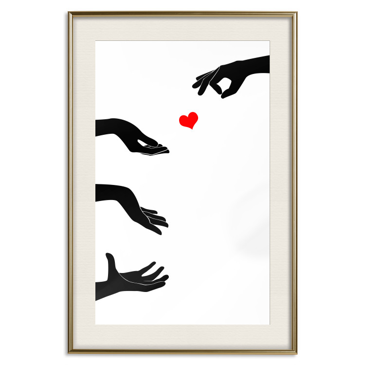 Wall Poster Boop - black hands exchanging a red heart on a white background 125414 additionalImage 19
