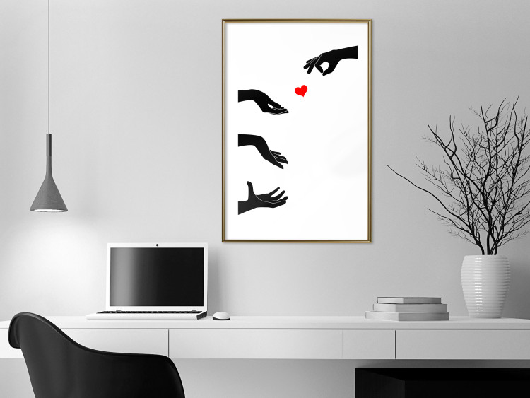 Wall Poster Boop - black hands exchanging a red heart on a white background 125414 additionalImage 13