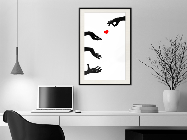 Wall Poster Boop - black hands exchanging a red heart on a white background 125414 additionalImage 22