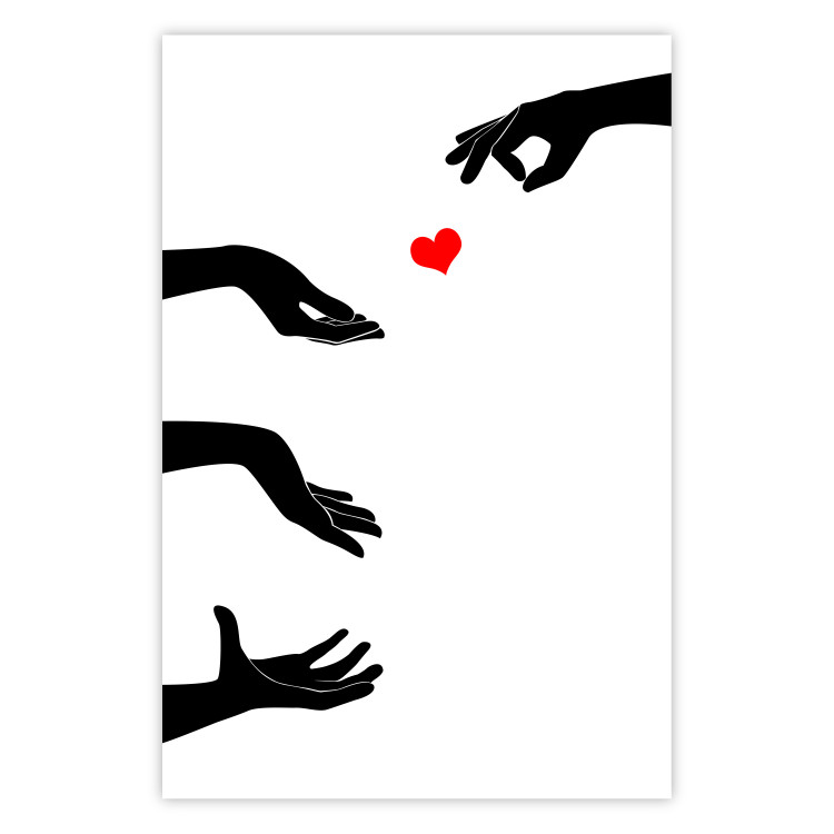Wall Poster Boop - black hands exchanging a red heart on a white background 125414