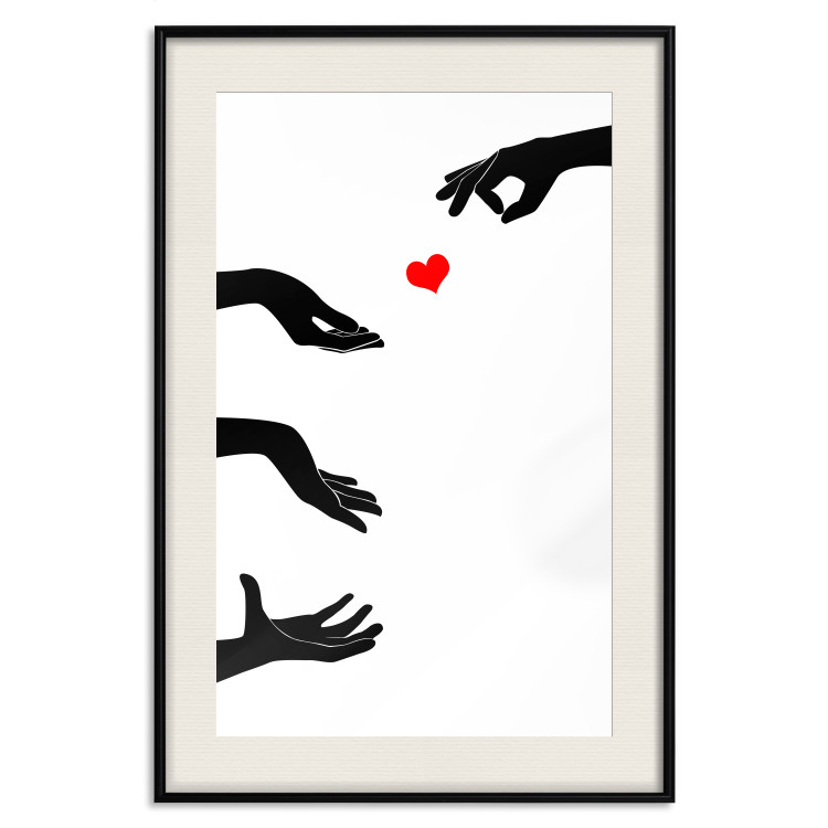 Wall Poster Boop - black hands exchanging a red heart on a white background 125414 additionalImage 18