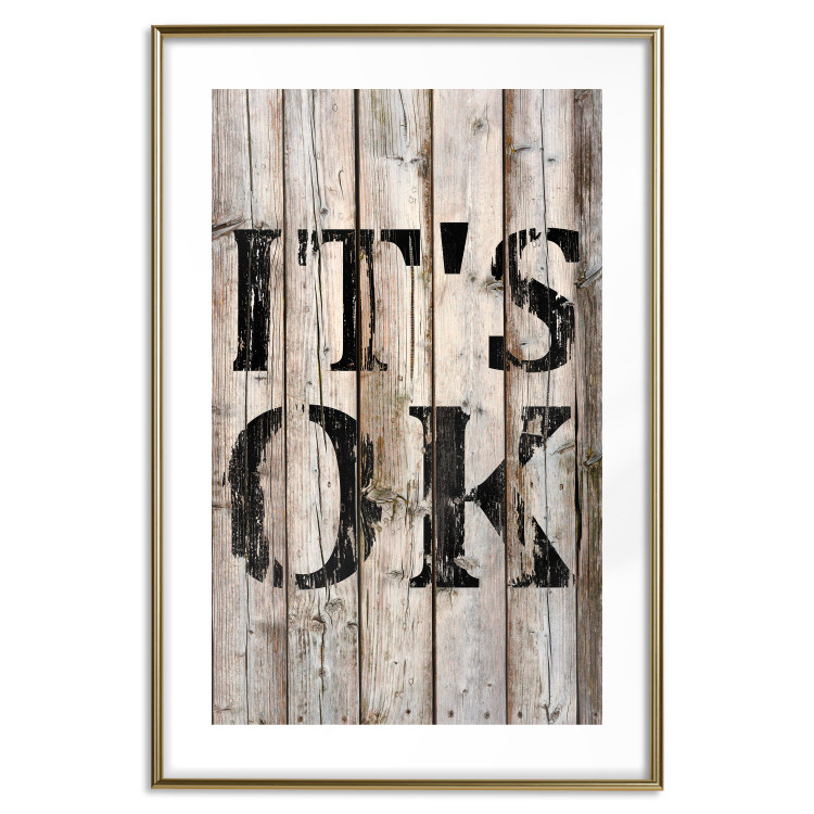 Wall Poster Retro: It's OK - black English text on a background of wooden planks 125714 additionalImage 16