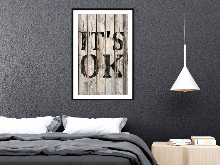 Wall Poster Retro: It's OK - black English text on a background of wooden planks 125714 additionalImage 6