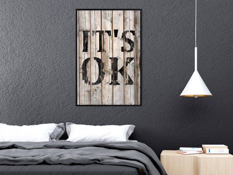 Wall Poster Retro: It's OK - black English text on a background of wooden planks 125714 additionalImage 3