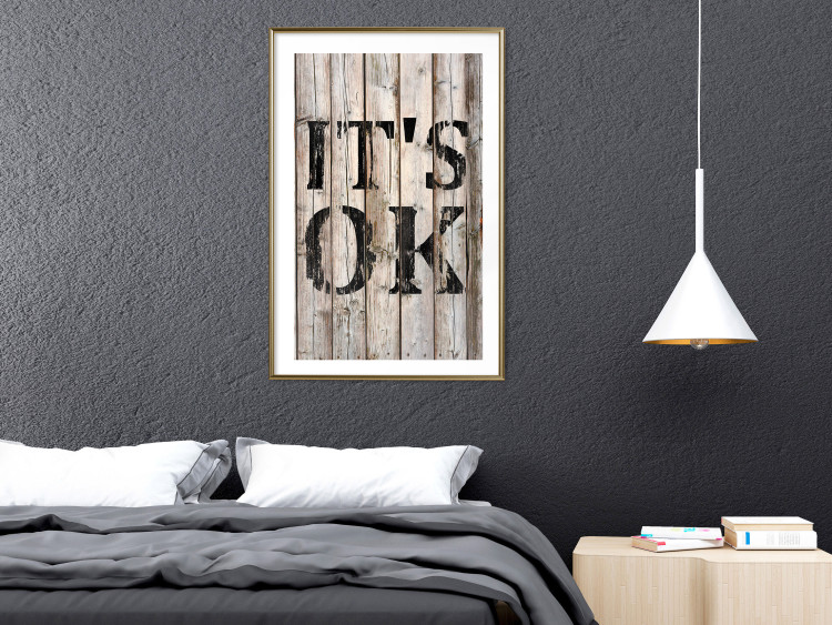 Wall Poster Retro: It's OK - black English text on a background of wooden planks 125714 additionalImage 15