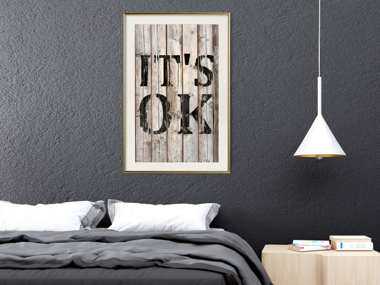 Wall Poster Retro: It's OK - black English text on a background of wooden planks 125714 additionalImage 21