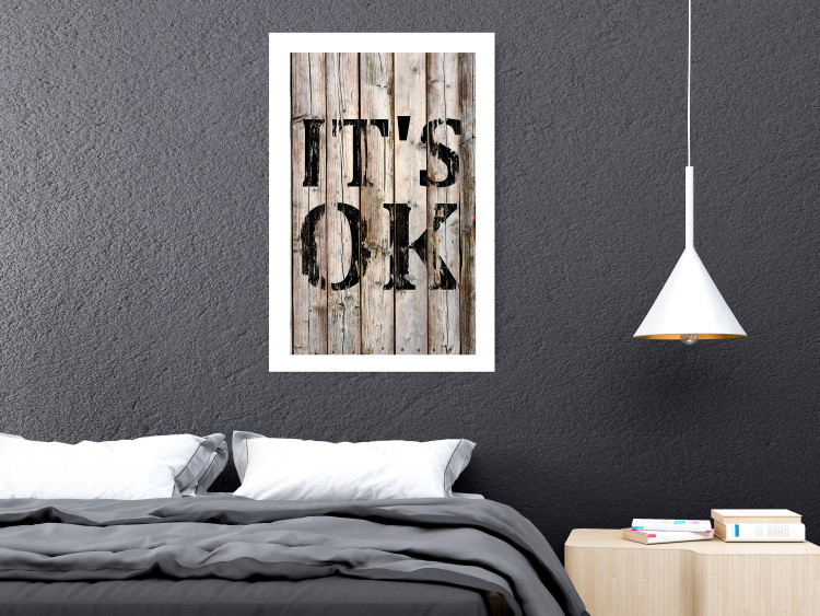 Wall Poster Retro: It's OK - black English text on a background of wooden planks 125714 additionalImage 2