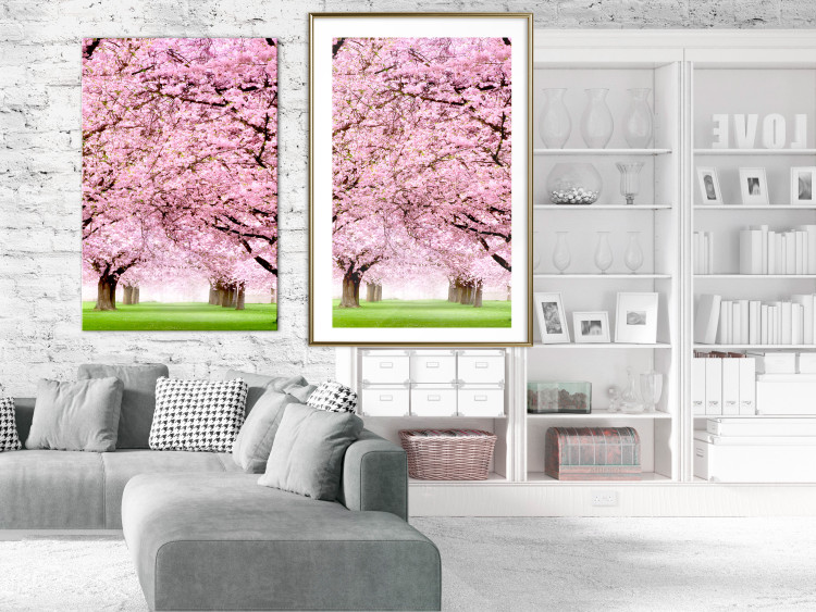 Wall Poster Cherry Orchard - landscape of green grass and trees with pink leaves 126214 additionalImage 13
