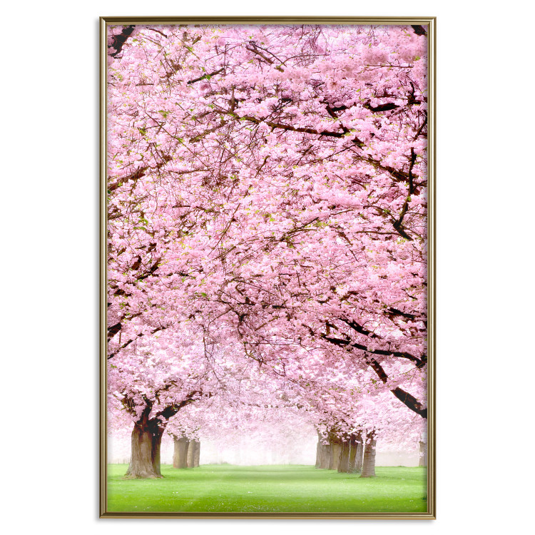 Wall Poster Cherry Orchard - landscape of green grass and trees with pink leaves 126214 additionalImage 20