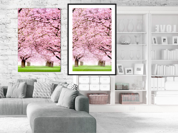 Wall Poster Cherry Orchard - landscape of green grass and trees with pink leaves 126214 additionalImage 4