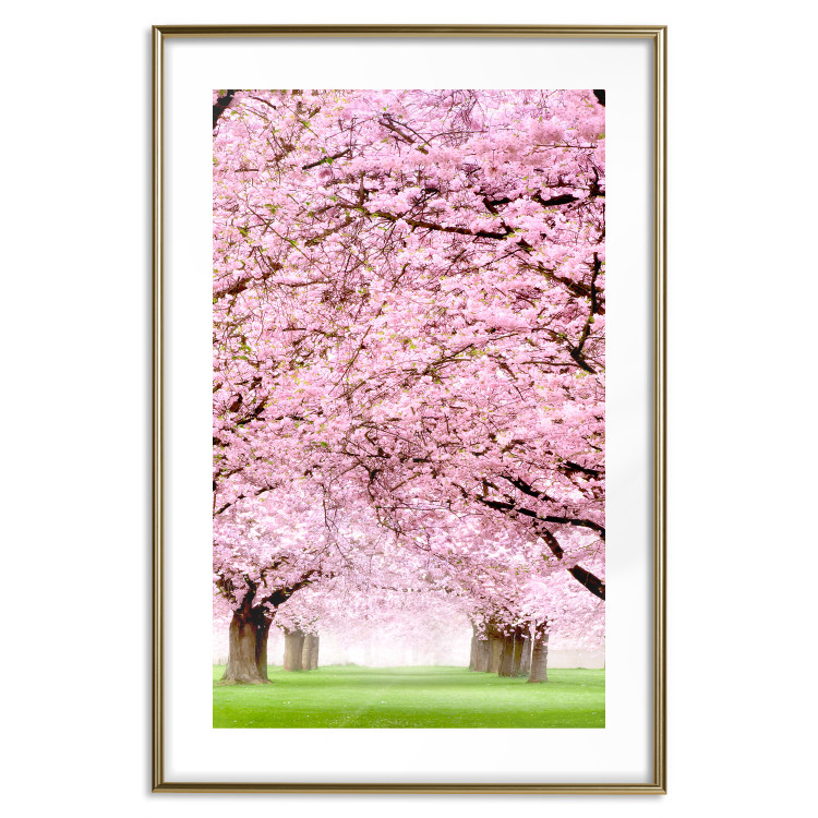 Wall Poster Cherry Orchard - landscape of green grass and trees with pink leaves 126214 additionalImage 14