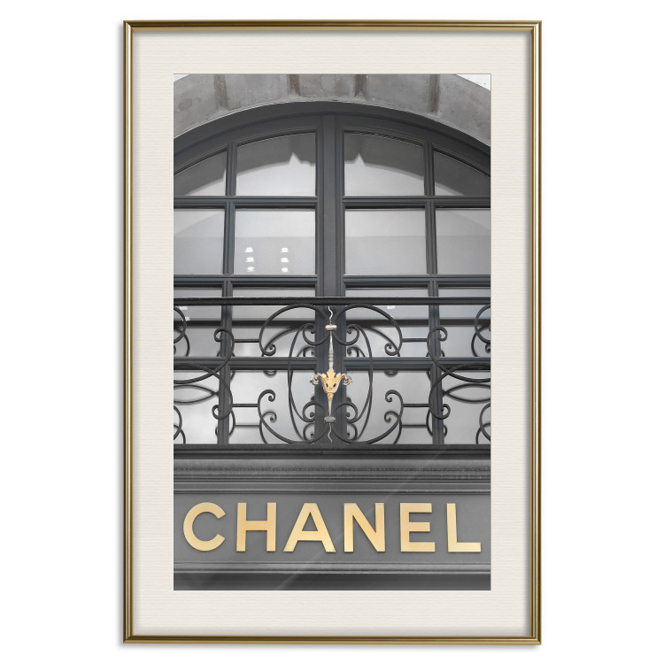 Poster Golden Signboard - golden inscription on black architectural building with window 128014 additionalImage 20