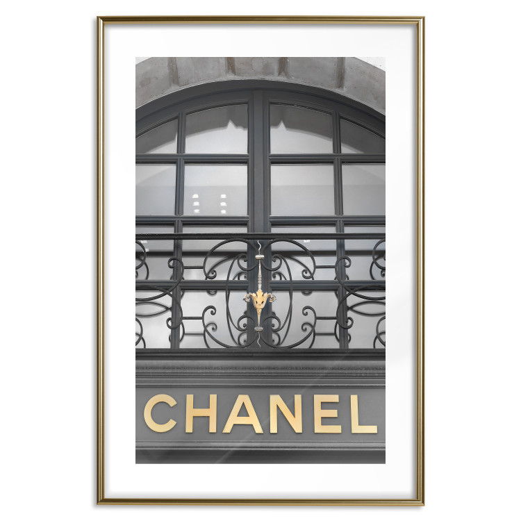 Poster Golden Signboard - golden inscription on black architectural building with window 128014 additionalImage 14
