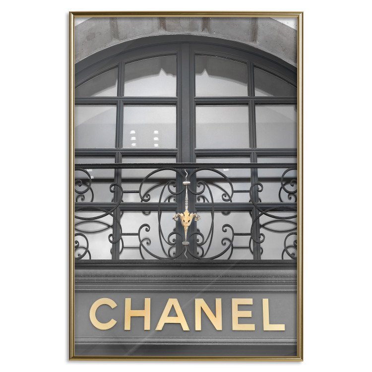 Poster Golden Signboard - golden inscription on black architectural building with window 128014 additionalImage 21
