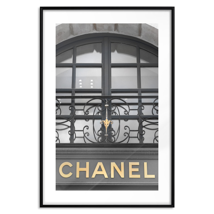 Poster Golden Signboard - golden inscription on black architectural building with window 128014 additionalImage 17