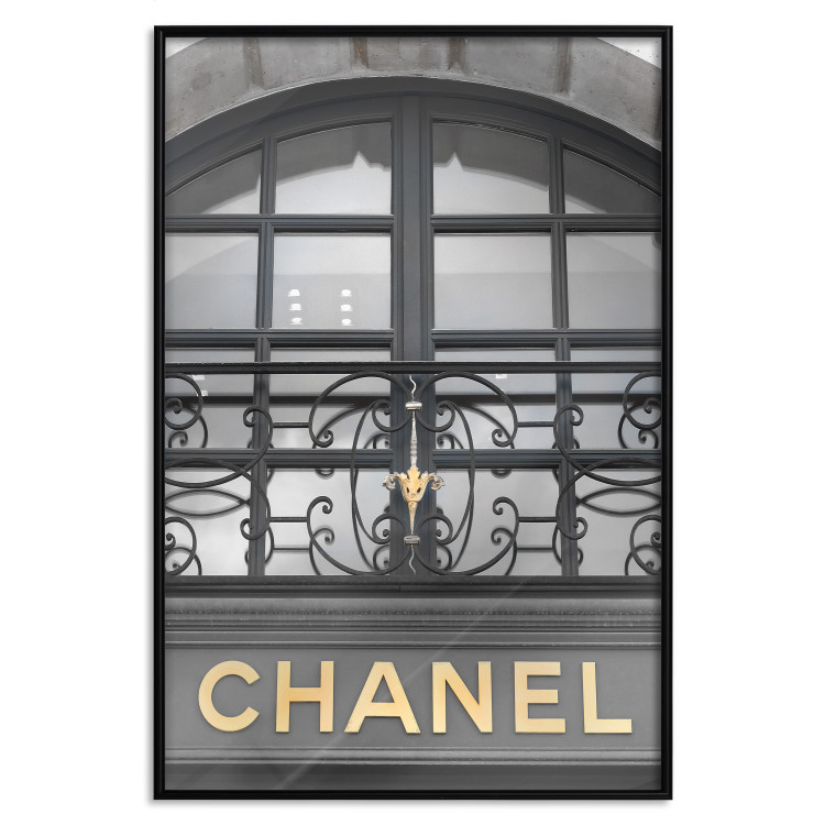 Poster Golden Signboard - golden inscription on black architectural building with window 128014 additionalImage 18