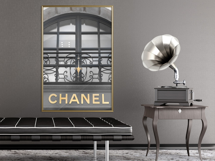 Poster Golden Signboard - golden inscription on black architectural building with window 128014 additionalImage 7