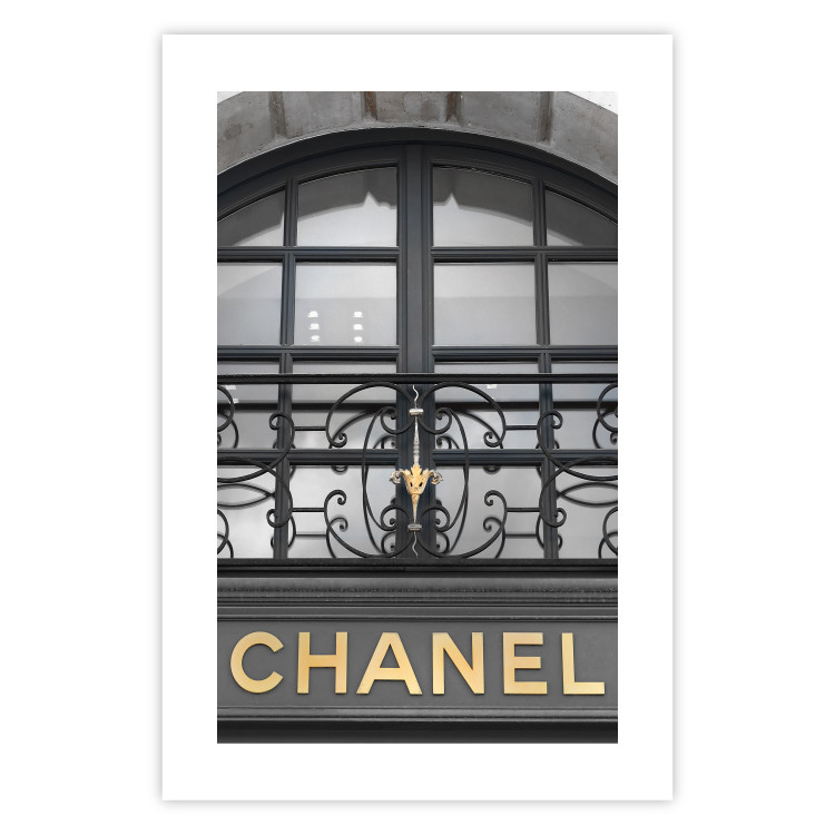Poster Golden Signboard - golden inscription on black architectural building with window 128014 additionalImage 19