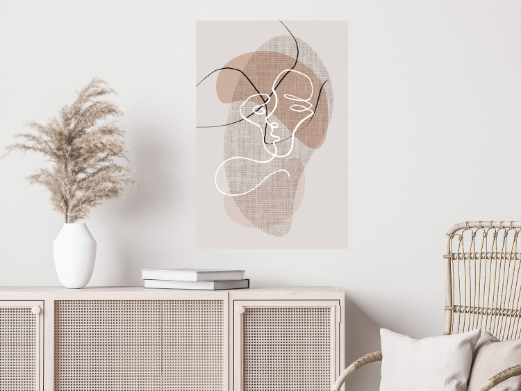 Poster Reflective Morning - line art of a kiss on a beige abstract background 130814 additionalImage 2